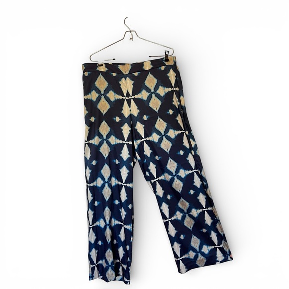 BANANA REPUBLIC Navy Geometric Print Wide Leg Pants |Size L | Boho Resort Lounge - Picture 2 of 8